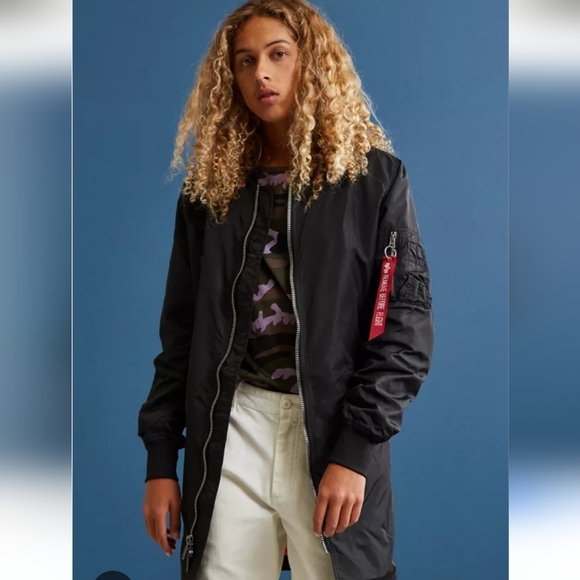 ALPHA INDUSTRIES Longline Bomber Flight Jacket With Orange Interior. Size M - Picture 2 of 16